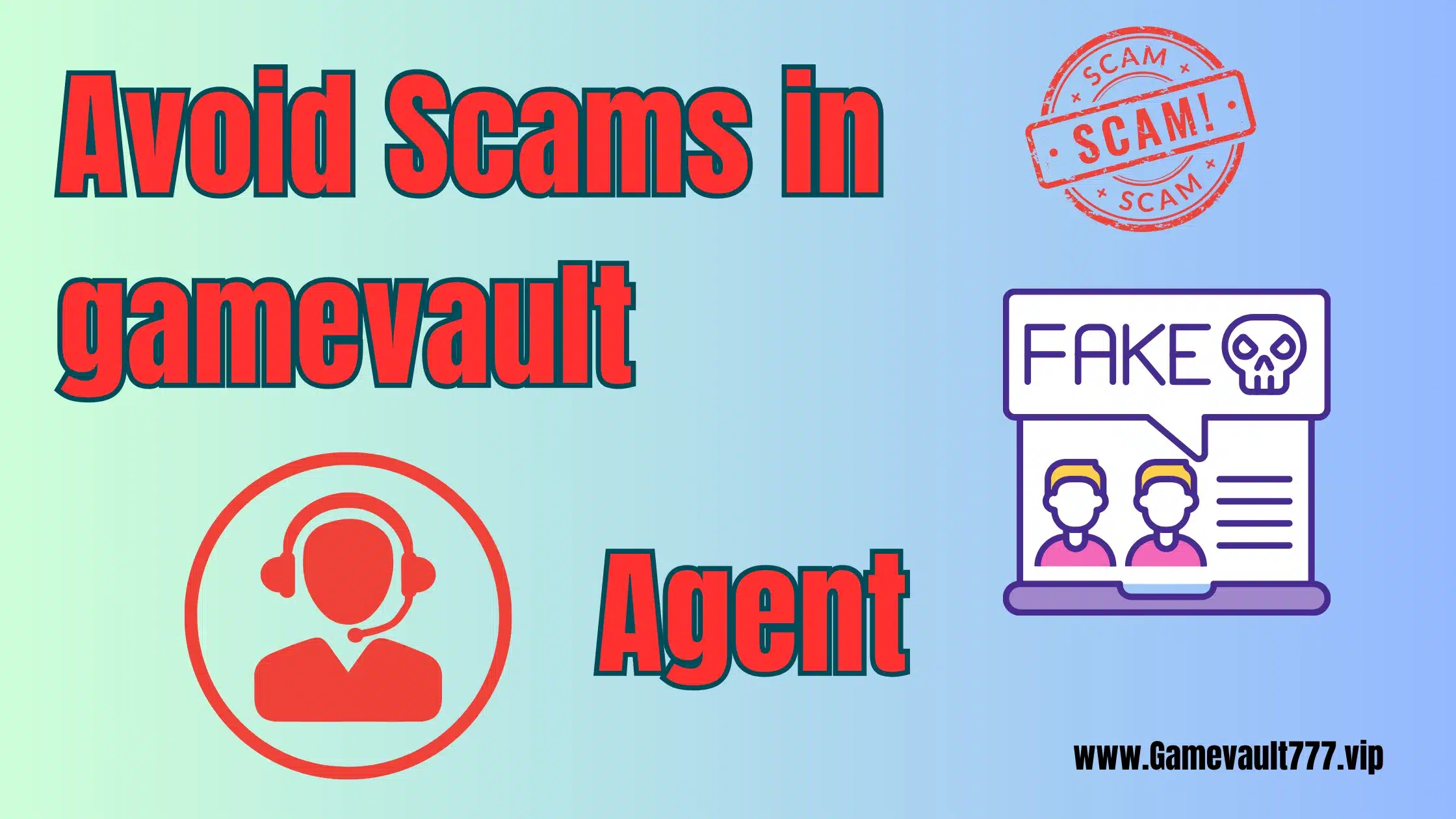 A smartphone shows a phishing DM from a fake “GameVault support agent” asking for a one-time code; a nearby laptop displays the official help page. Highlights point to a mismatched URL, urgent wording, and a request for codes—how to spot and avoid agent impersonation and fake links.