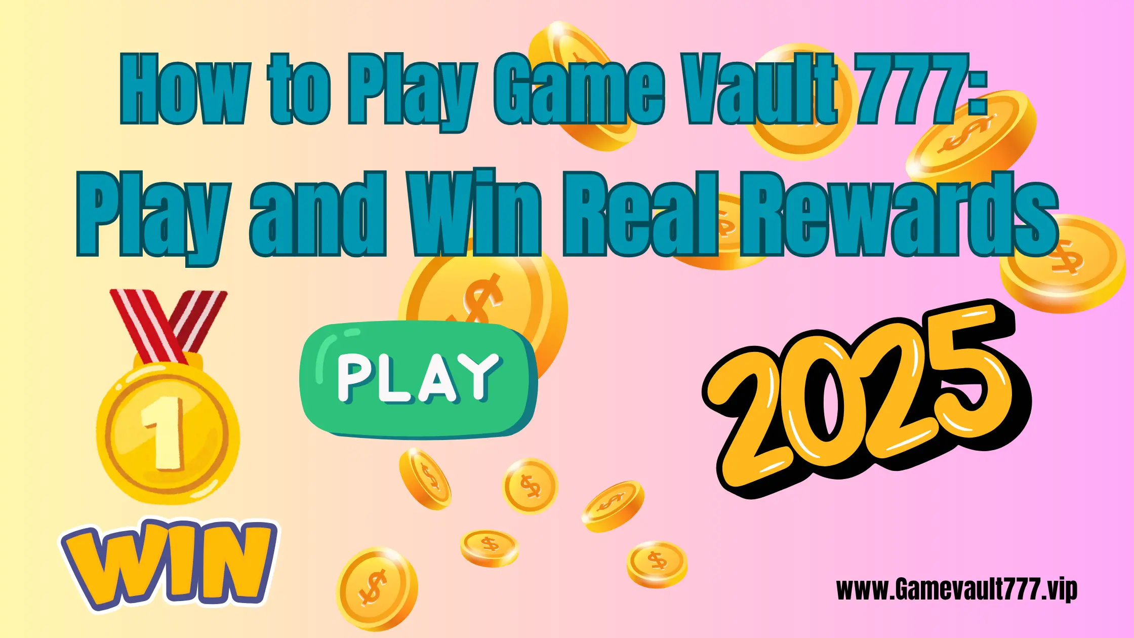 Player starting a session in GameVault 777 with missions and coin balance visible, showing secure login and steps to play and win real rewards.