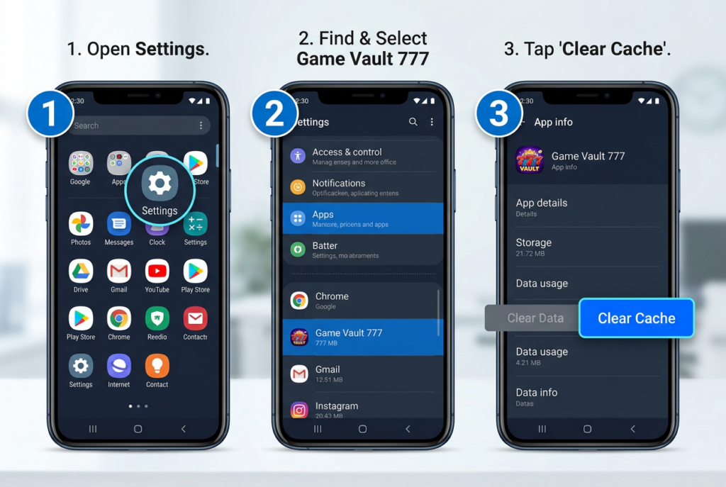 How to clear Game Vault 777 app cache on Android — step by step