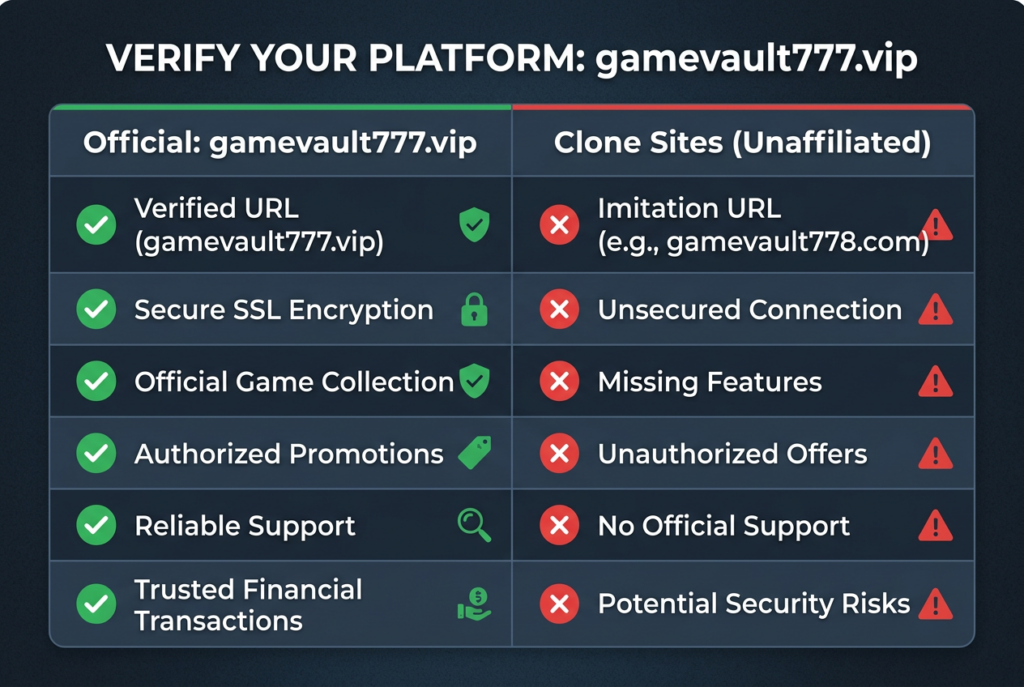 Game Vault 777 official site vs clone sites — how to tell the difference