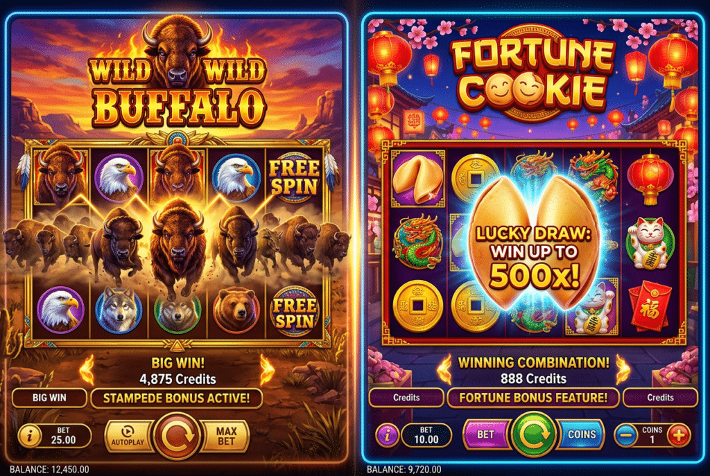 Wild Buffalo and Fortune Cookie slot games on Game Vault 777